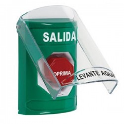SS21A9XT-ES STI Green Indoor Only Flush or Surface w/ Horn Turn-to-Reset (Illuminated) Stopper Station with EXIT Label Spanish