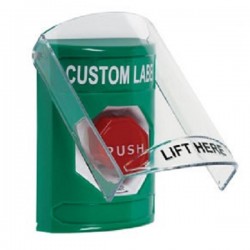 SS21A9ZA-ES STI Green Indoor Flush/Surface w/ Horn Turn-to-Reset Stopper Station w/ Custom Text Spanish
