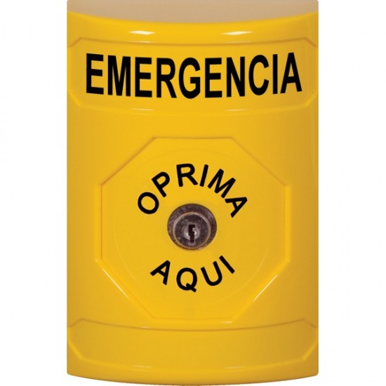SS2200EM-ES STI Yellow No Cover Key-to-Reset Stopper Station with EMERGENCY Label Spanish