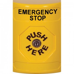 SS2200ES-EN STI Yellow No Cover Key-to-Reset Stopper Station with EMERGENCY STOP Label English