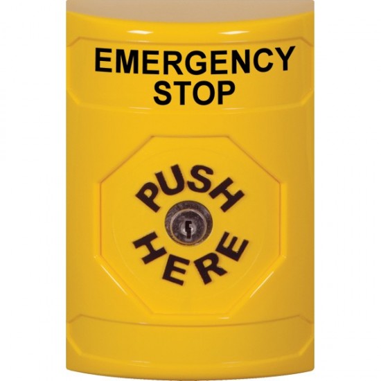 SS2200ES-EN STI Yellow No Cover Key-to-Reset Stopper Station with EMERGENCY STOP Label English