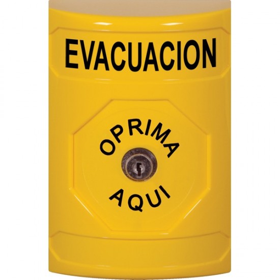 SS2200EV-ES STI Yellow No Cover Key-to-Reset Stopper Station with EVACUATION Label Spanish