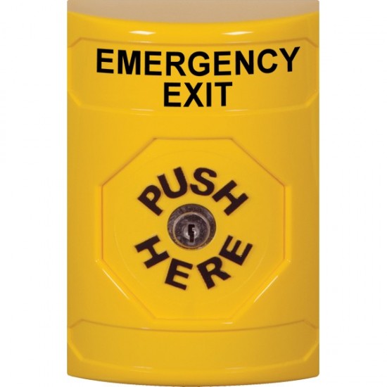 SS2200EX-EN STI Yellow No Cover Key-to-Reset Stopper Station with EMERGENCY EXIT Label English