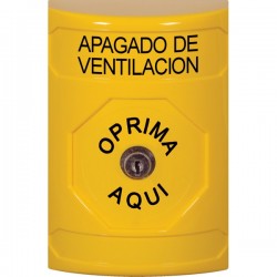 SS2200HV-ES STI Yellow No Cover Key-to-Reset Stopper Station with HVAC SHUT DOWN Label Spanish