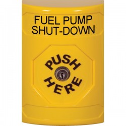 SS2200PS-EN STI Yellow No Cover Key-to-Reset Stopper Station with FUEL PUMP SHUT DOWN Label English