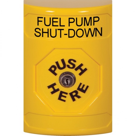 SS2200PS-EN STI Yellow No Cover Key-to-Reset Stopper Station with FUEL PUMP SHUT DOWN Label English