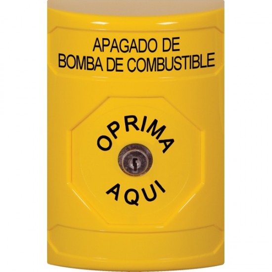 SS2200PS-ES STI Yellow No Cover Key-to-Reset Stopper Station with FUEL PUMP SHUT DOWN Label Spanish