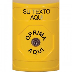 SS2200ZA-ES STI Yellow No Cover Key-to-Reset Stopper Station with Non-Returnable Custom Text Label Spanish