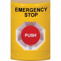 SS2201ES-EN STI Yellow No Cover Turn-to-Reset Stopper Station with EMERGENCY STOP Label English