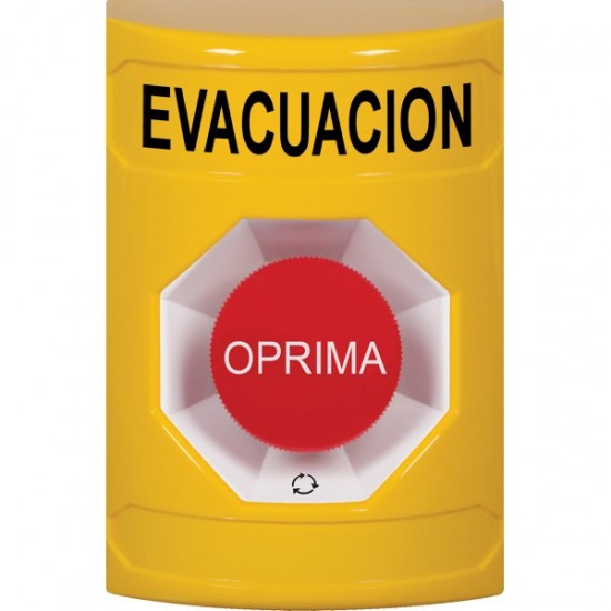 SS2201EV-ES STI Yellow No Cover Turn-to-Reset Stopper Station with EVACUATION Label Spanish
