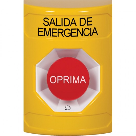 SS2201EX-ES STI Yellow No Cover Turn-to-Reset Stopper Station with EMERGENCY EXIT Label Spanish