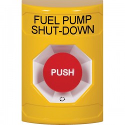 SS2201PS-EN STI Yellow No Cover Turn-to-Reset Stopper Station with FUEL PUMP SHUT DOWN Label English