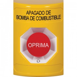 SS2201PS-ES STI Yellow No Cover Turn-to-Reset Stopper Station with FUEL PUMP SHUT DOWN Label Spanish
