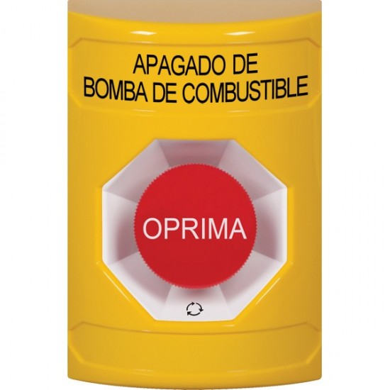 SS2201PS-ES STI Yellow No Cover Turn-to-Reset Stopper Station with FUEL PUMP SHUT DOWN Label Spanish