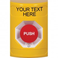 SS2201ZA-EN STI Yellow No Cover Turn-to-Reset Stopper Station with Non-Returnable Custom Text Label English