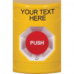 SS2201ZA-EN STI Yellow No Cover Turn-to-Reset Stopper Station with Non-Returnable Custom Text Label English
