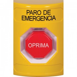 SS2202ES-ES STI Yellow No Cover Key-to-Reset (Illuminated) Stopper Station with EMERGENCY STOP Label Spanish