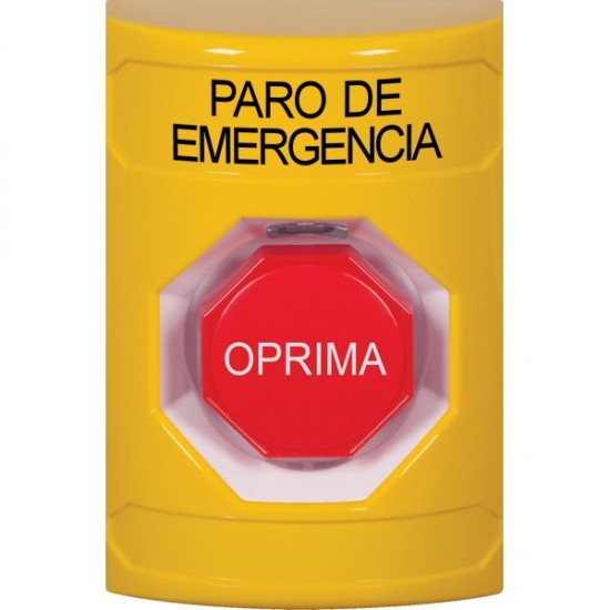 SS2202ES-ES STI Yellow No Cover Key-to-Reset (Illuminated) Stopper Station with EMERGENCY STOP Label Spanish
