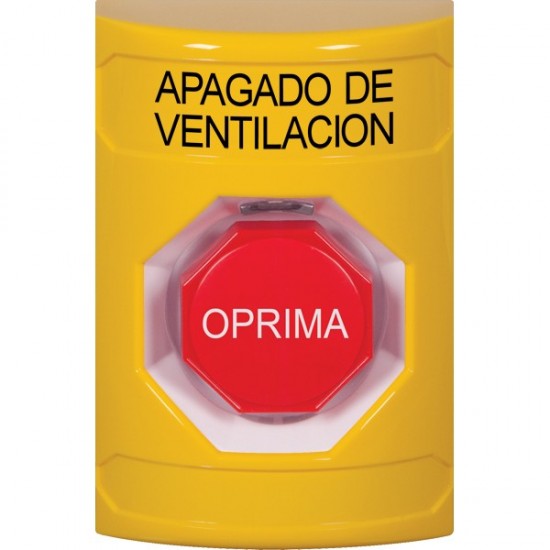 SS2202HV-ES STI Yellow No Cover Key-to-Reset (Illuminated) Stopper Station with HVAC SHUT DOWN Label Spanish