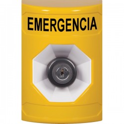SS2203EM-ES STI Yellow No Cover Key-to-Activate Stopper Station with EMERGENCY Label Spanish