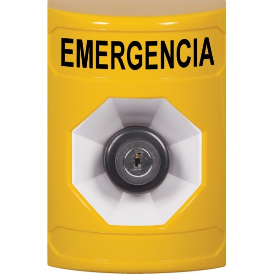 SS2203EM-ES STI Yellow No Cover Key-to-Activate Stopper Station with EMERGENCY Label Spanish