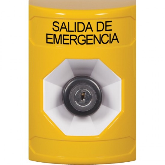 SS2203EX-ES STI Yellow No Cover Key-to-Activate Stopper Station with EMERGENCY EXIT Label Spanish