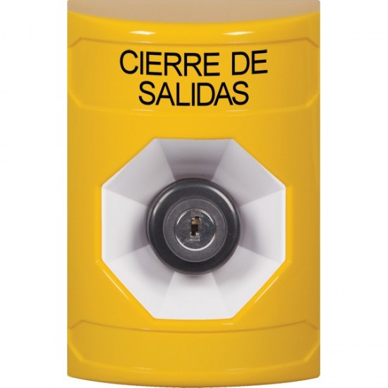 SS2203LD-ES STI Yellow No Cover Key-to-Activate Stopper Station with LOCKDOWN Label Spanish