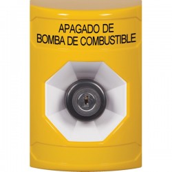 SS2203PS-ES STI Yellow No Cover Key-to-Activate Stopper Station with FUEL PUMP SHUT DOWN Label Spanish