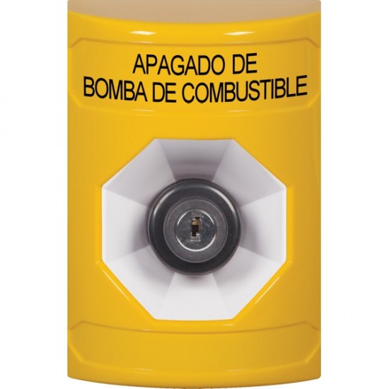 SS2203PS-ES STI Yellow No Cover Key-to-Activate Stopper Station with FUEL PUMP SHUT DOWN Label Spanish