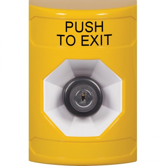 SS2203PX-EN STI Yellow No Cover Key-to-Activate Stopper Station with PUSH TO EXIT Label English