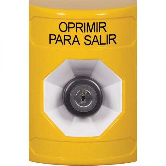 SS2203PX-ES STI Yellow No Cover Key-to-Activate Stopper Station with PUSH TO EXIT Label Spanish