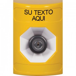 SS2203ZA-ES STI Yellow No Cover Key-to-Activate Stopper Station with Non-Returnable Custom Text Label Spanish