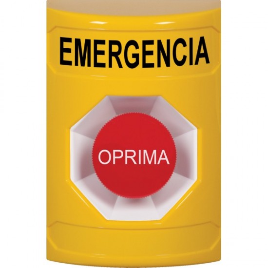 SS2204EM-ES STI Yellow No Cover Momentary Stopper Station with EMERGENCY Label Spanish