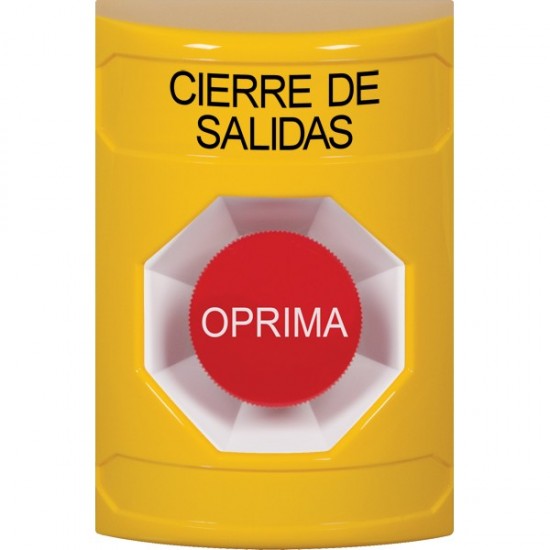 SS2204LD-ES STI Yellow No Cover Momentary Stopper Station with LOCKDOWN Label Spanish