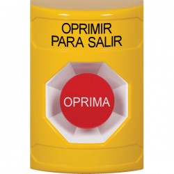 SS2204PX-ES STI Yellow No Cover Momentary Stopper Station with PUSH TO EXIT Label Spanish