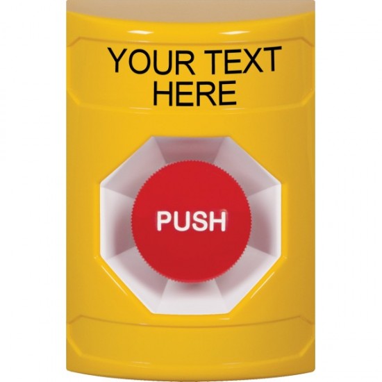SS2204ZA-EN STI Yellow No Cover Momentary Stopper Station with Non-Returnable Custom Text Label English