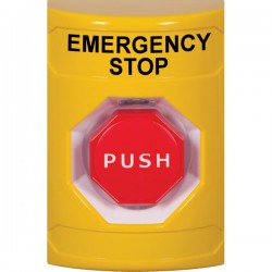 SS2205ES-EN STI Yellow No Cover Momentary (Illuminated) Stopper Station with EMERGENCY STOP Label English