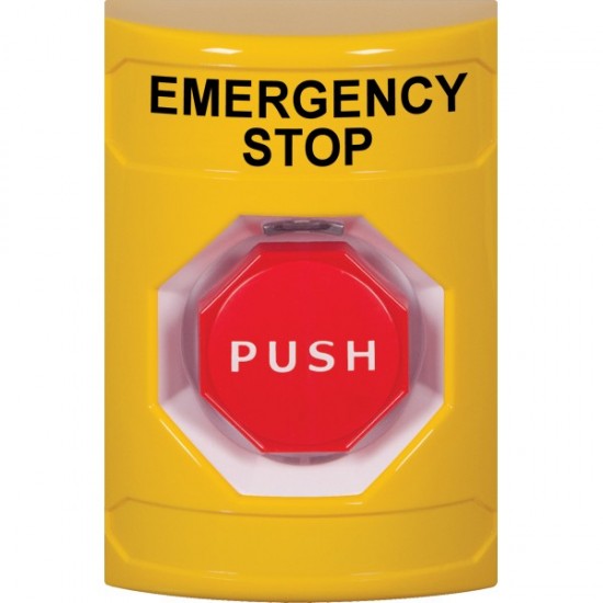 SS2205ES-EN STI Yellow No Cover Momentary (Illuminated) Stopper Station with EMERGENCY STOP Label English