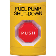 SS2205PS-EN STI Yellow No Cover Momentary (Illuminated) Stopper Station with FUEL PUMP SHUT DOWN Label English