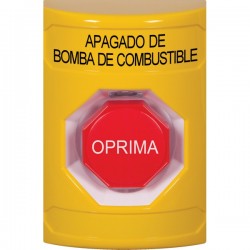 SS2205PS-ES STI Yellow No Cover Momentary (Illuminated) Stopper Station with FUEL PUMP SHUT DOWN Label Spanish