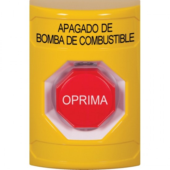 SS2205PS-ES STI Yellow No Cover Momentary (Illuminated) Stopper Station with FUEL PUMP SHUT DOWN Label Spanish