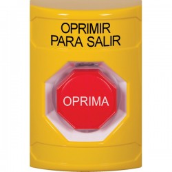 SS2205PX-ES STI Yellow No Cover Momentary (Illuminated) Stopper Station with PUSH TO EXIT Label Spanish