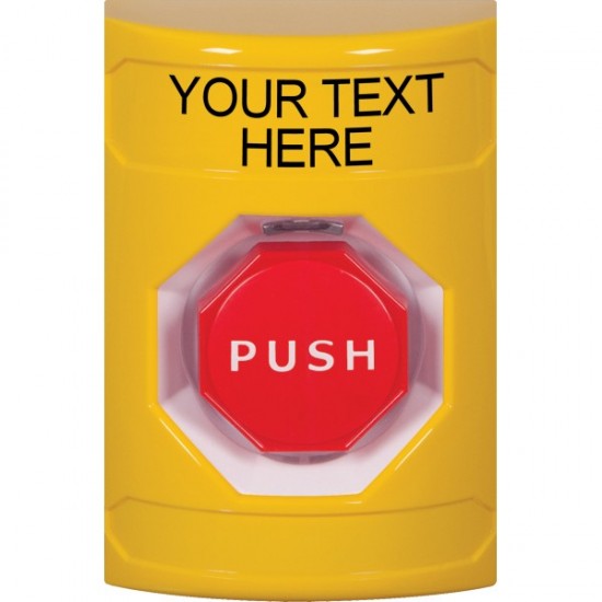 SS2205ZA-EN STI Yellow No Cover Momentary (Illuminated) Stopper Station with Non-Returnable Custom Text Label English
