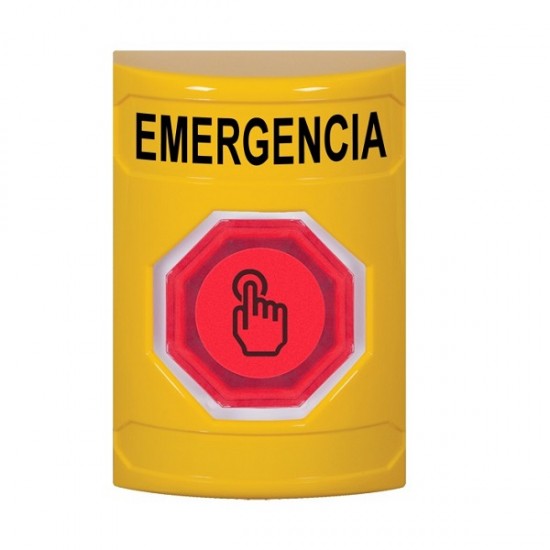 SS2206EM-ES STI Yellow No Cover Momentary (Illuminated) with Red Lens Stopper Station with EMERGENCY Label Spanish
