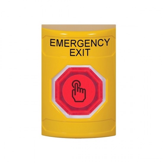 SS2206EX-EN STI Yellow No Cover Momentary (Illuminated) with Red Lens Stopper Station with EMERGENCY EXIT Label English