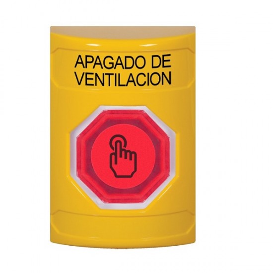 SS2206HV-ES STI Yellow No Cover Momentary (Illuminated) with Red Lens Stopper Station with HVAC SHUT DOWN Label Spanish