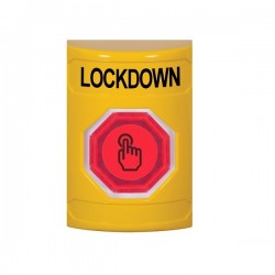 SS2206LD-EN STI Yellow No Cover Momentary (Illuminated) with Red Lens Stopper Station with LOCKDOWN Label English