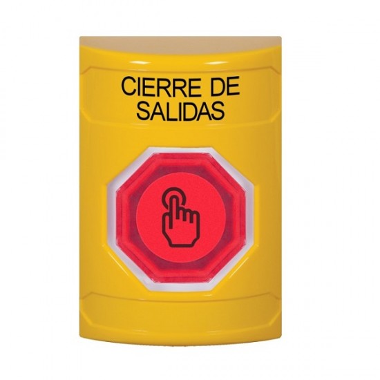 SS2206LD-ES STI Yellow No Cover Momentary (Illuminated) with Red Lens Stopper Station with LOCKDOWN Label Spanish