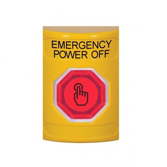 SS2206PO-EN STI Yellow No Cover Momentary (Illuminated) with Red Lens Stopper Station with EMERGENCY POWER OFF Label English
