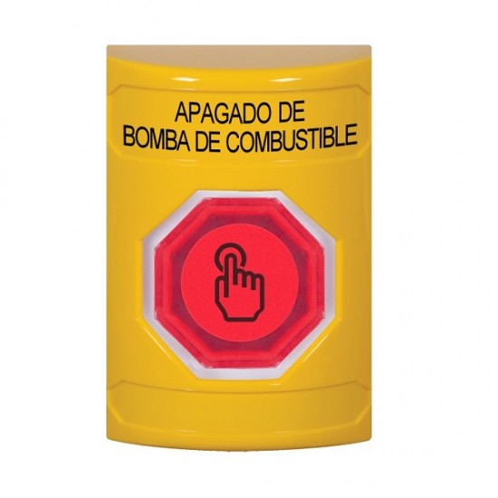 SS2206PS-ES STI Yellow No Cover Momentary (Illuminated) with Red Lens Stopper Station with FUEL PUMP SHUT DOWN Label Spanish